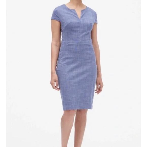 ANN TAYLOR 12 Women’s Blue Glen Check The Boatneck Cap Sleeve Sheath Knee Dress - Picture 1 of 13